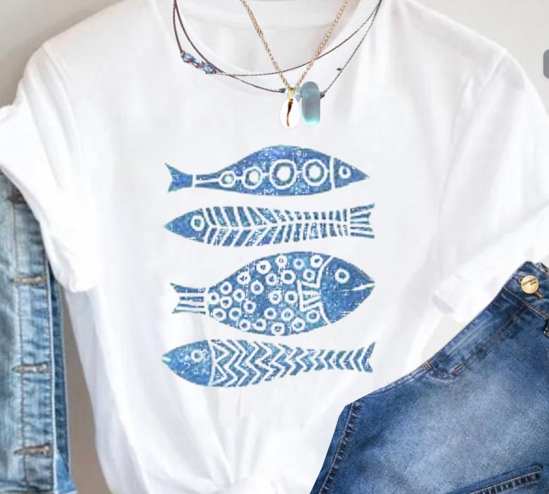 Boho Fish Graphic Tee, Beach Vacation Shirt, Coastal Summer Apparel