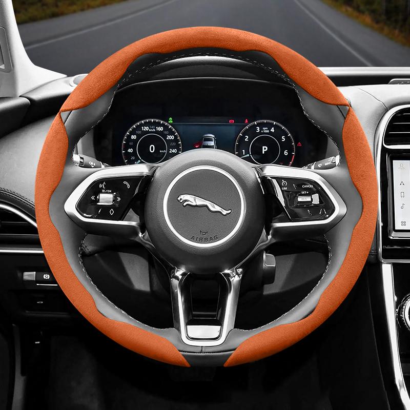 vcxja9 Suitable for Jaguar Anti-Slip Buckle Segmented Suede Steering Wheel Cover Suitable for Xf X250 Xe E Pace F Xj I 