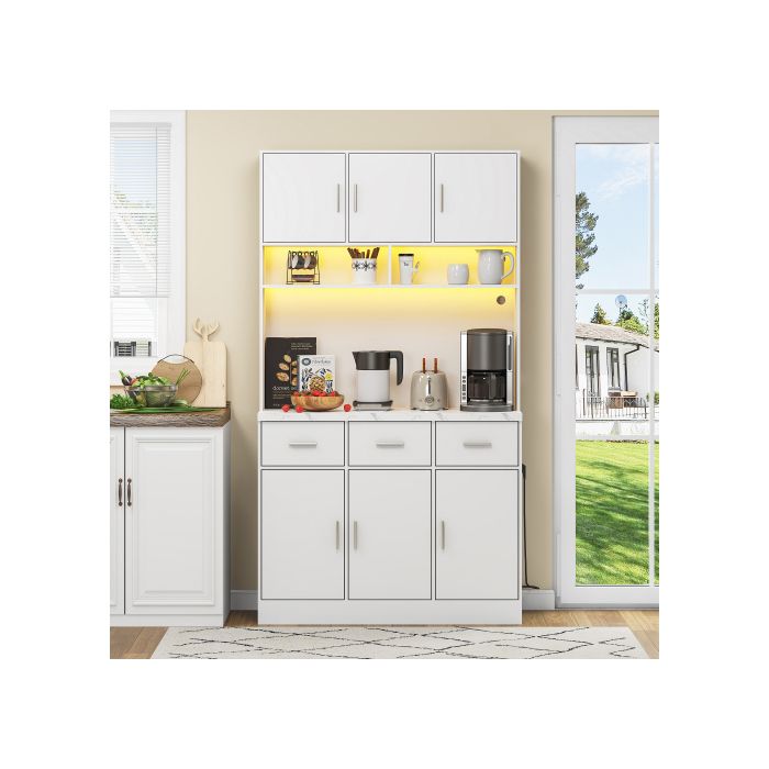 Buffet Multifonctionnel - MUVOE - 100x40x180 Cm - Éclairage LED - 3 Tiroirs - Design Moderne