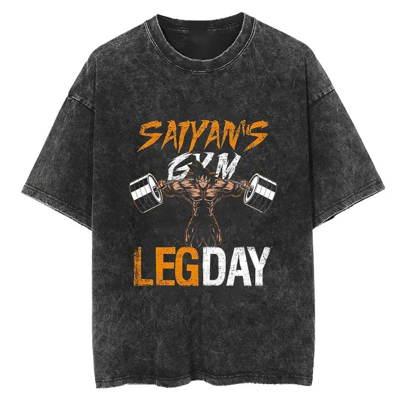 

Goku Saiyan Gym T Shirt Men Acid Wash Oversized Anime Leg Day Squat Muscle Cotton Vintage Workout Fitness Bodybuilding Tee M