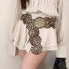 Stylish Leopard Wide Belt for Adult Western Waistband Ethnic PU Leather Embossing Buckle Waiststrap for Formal Dresses