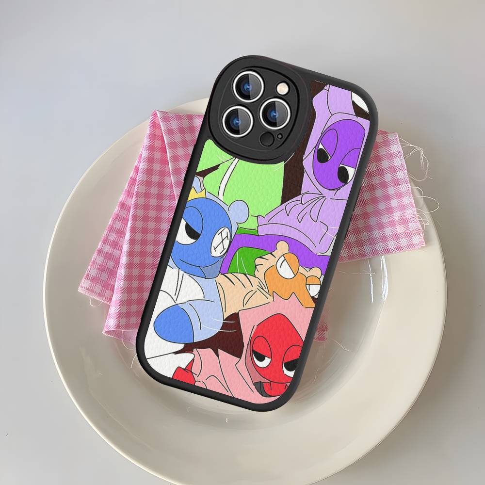 Cartoon R-Rainbow Friends For IPhone 16 15 14 13 12 11 Pro Max Plus Leather Phone Case
