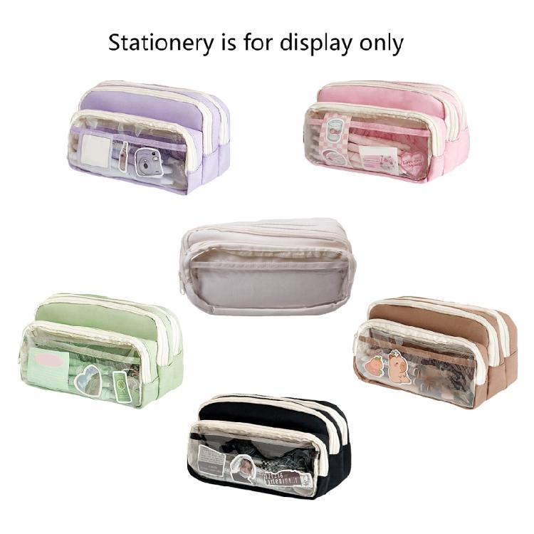 Large Transparent School Bag Case With Reinforced Canvas Material Multiple Pen Slots Compact Carry Students Adults