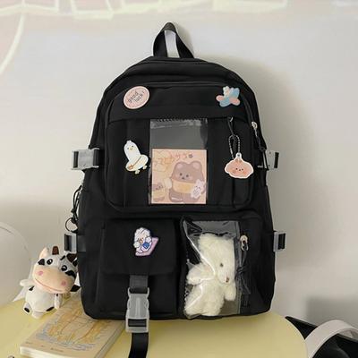 Girls Backpack Cute School Bags for Student Teens Girls Pockets Women Laptop Backpack Harajuku Pendant Backpack Cartoon Cute Badge Bear Bag
