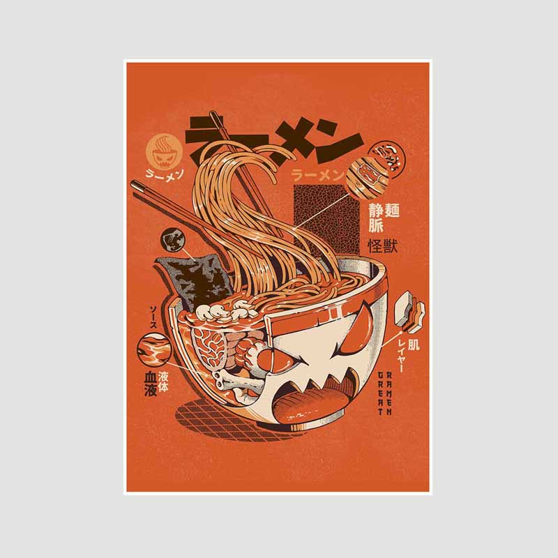 Japanese Food Guide Retro Posters Funny Noodles Poster Mural Wall Art Prints White Paper Art Painting Room Decoration Pictures Home Decor