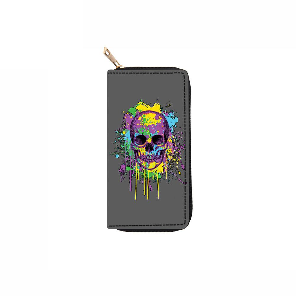 Skull long zipper wallet, card bag, clutch bag, wallet.