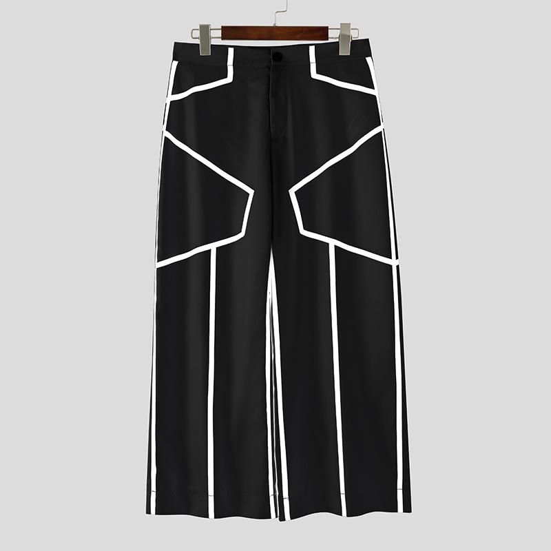 INCERUN Men Zip-up Waist Trousers Casual Line Stitching Thin Long Pants