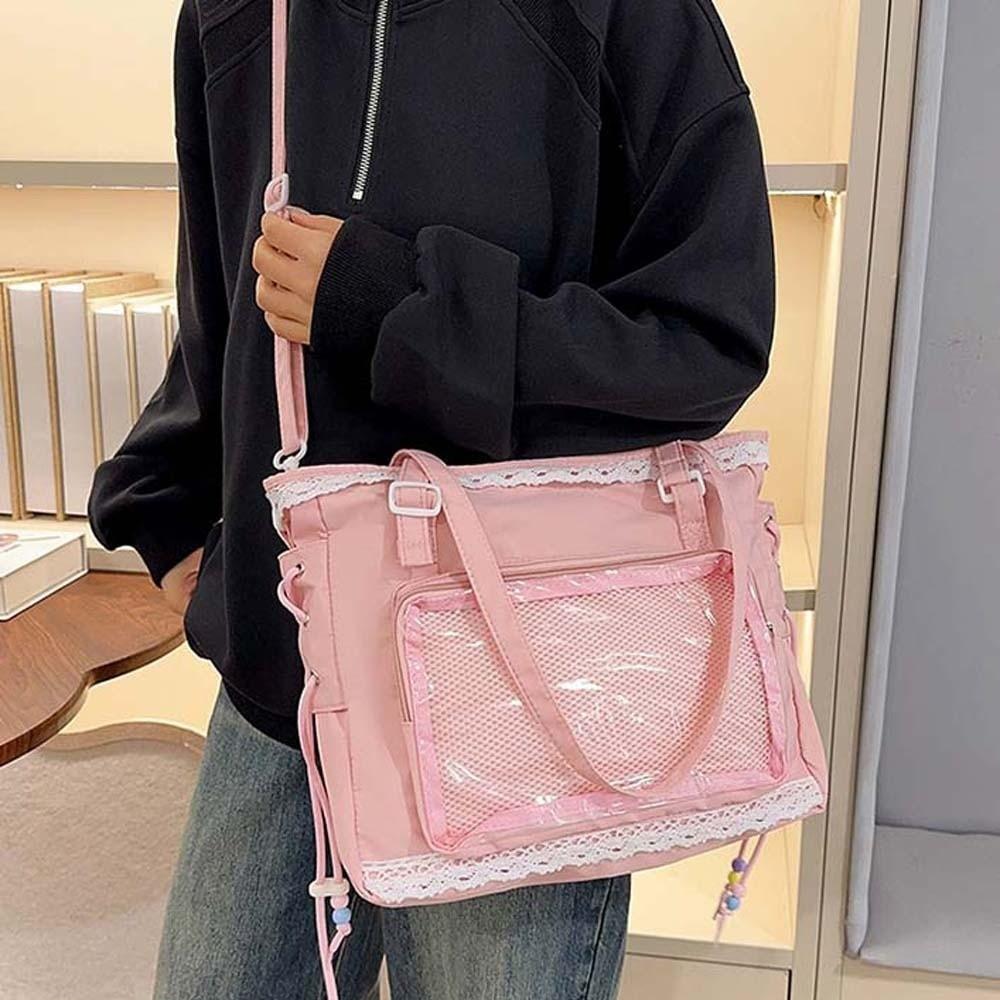 PVC Shoulder Ita Bag PU Leather Y2K Anime Display Bag Goth Transparent Handbag  School