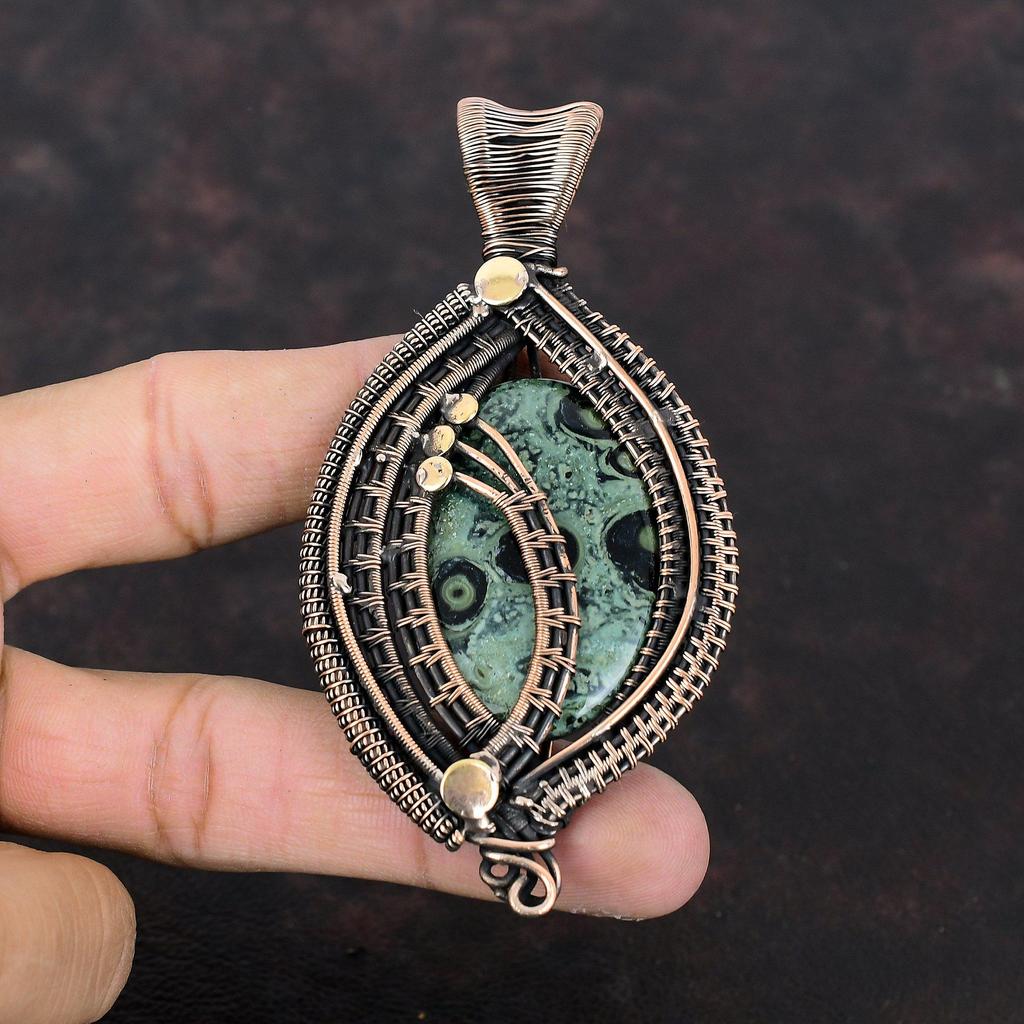 Kambaba Jasper Pendant Copper Wire Wrapped Pendant Handmade Pendant Kambaba Jasper Gemstone Jewelry Handmade Pendant For Gift Copper Jewelry