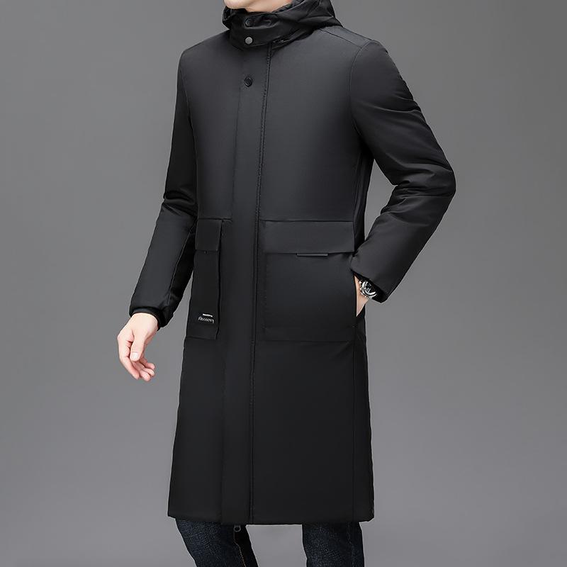 Thickened Long Knee Length Down Jacket for Middle-aged and Elderly Men, Middle-aged and Young Fathers' Winter Clothing, Warm and Oversized Jacket