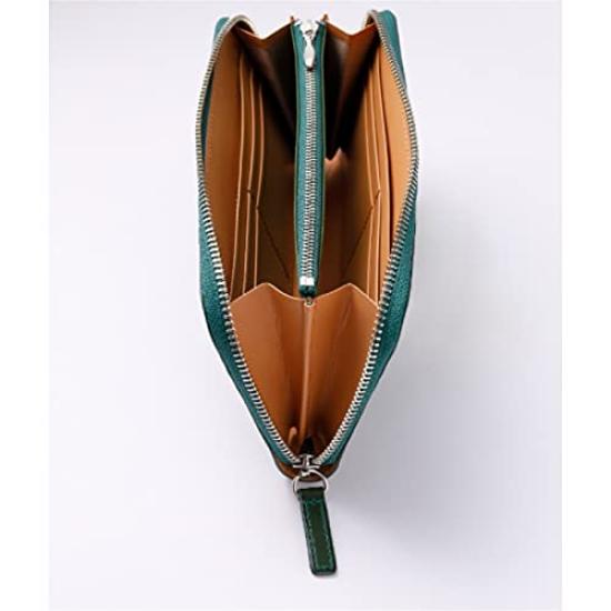 Bell La Bell Men's Bifold Wallet In Buttero Italian Leather (Made In Japan) with Coin Purse, a Perfect Father's Day Gift (Green Zip-Around Long