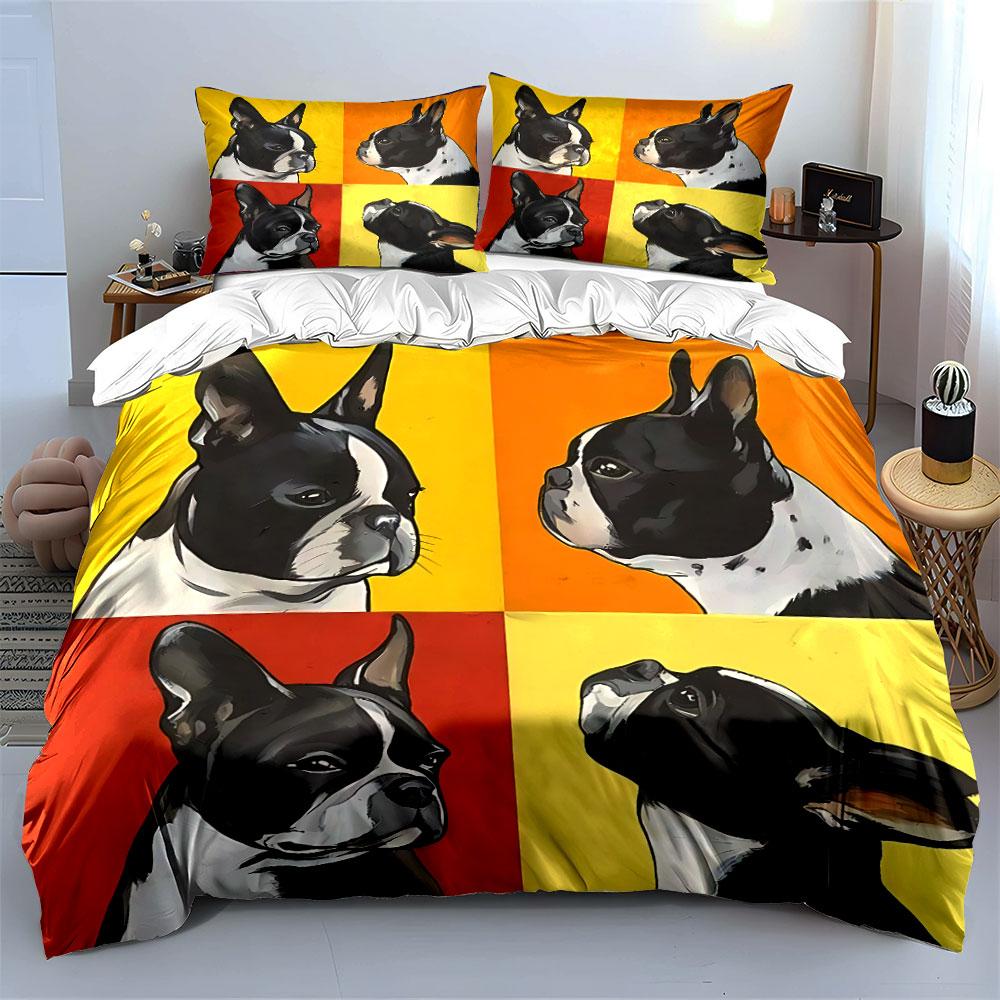 Colorful French Bulldog Art Bedding Duvet Cover Set Duvet Cover Pillowcases (1*Duvet Cover 2*Pillowcases, without duvet insert)