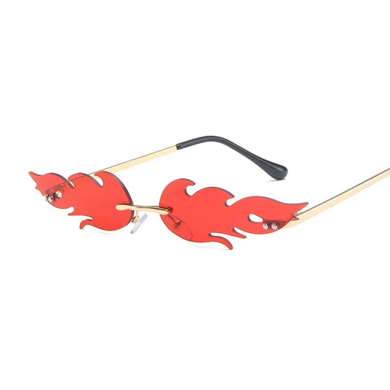 Fashion Oval Fire Flame Sunglasses Woman Metal Rimless Sun Glasses Female Small Frame Ocean Mirror Luxury Feminino