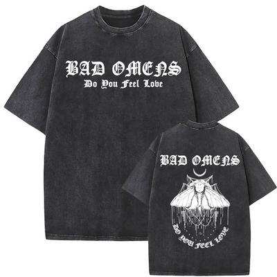 Vintage Gewaschen Bad Omens Do You Feel Love Tour 2026 Bedruckte T-Shirts Herren Damen Mode Punk Hip Hop Oversized T-Shirt Streetwear
