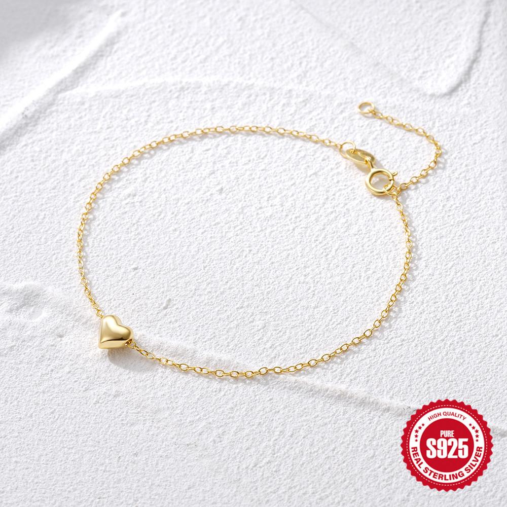 Stylish And Simple S925 Sterling Silver Temperament Versatile Heart-Shaped Smooth Surface Daily Commuting Wearing Bracelet Women