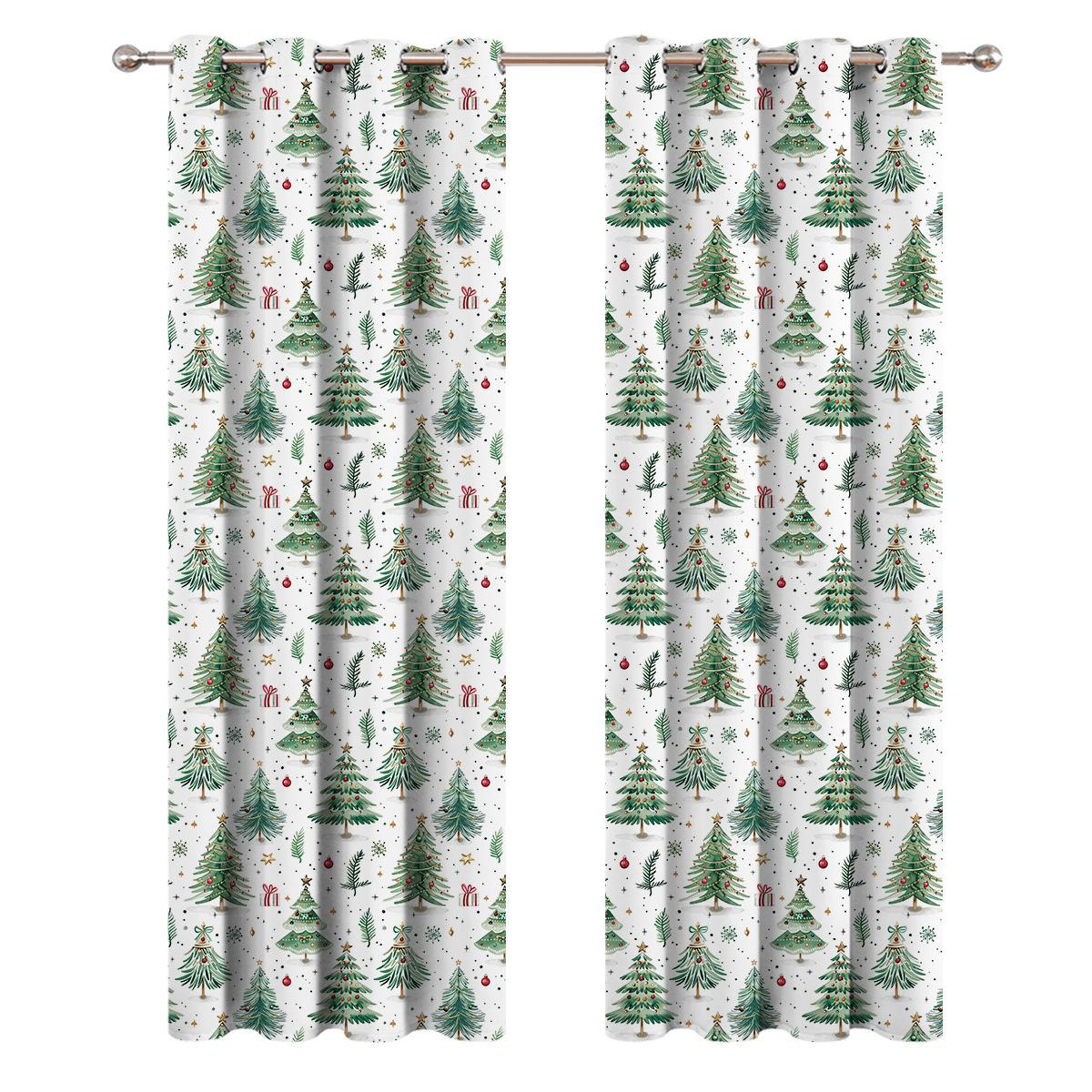 

1pcs Creative Christmas Tree Perforated Blackout Curtains Gorgeous European American Christmas Decorative Curtain For Home Decor 100x200cm белый