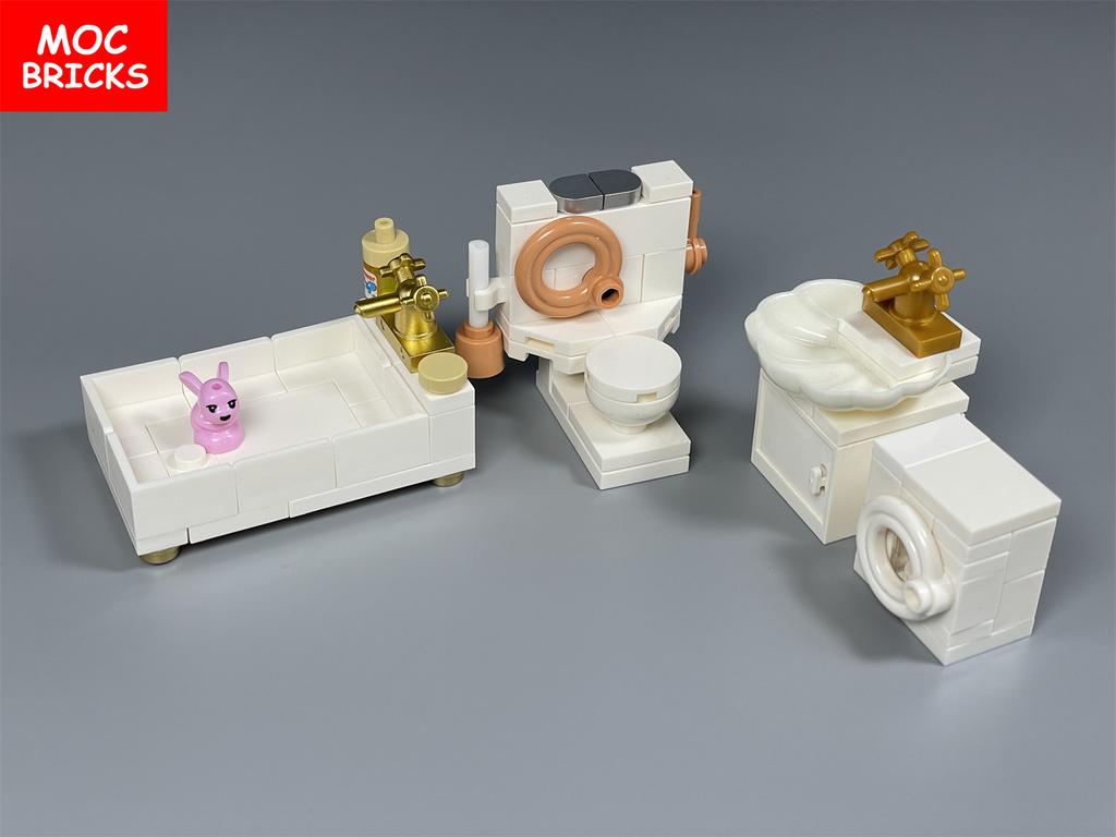 MOC Bricks House Mini Retro Furniture Kitchen Tool Sewing Machine House Living Room Accessories DIY Building Blocks Kids Toy