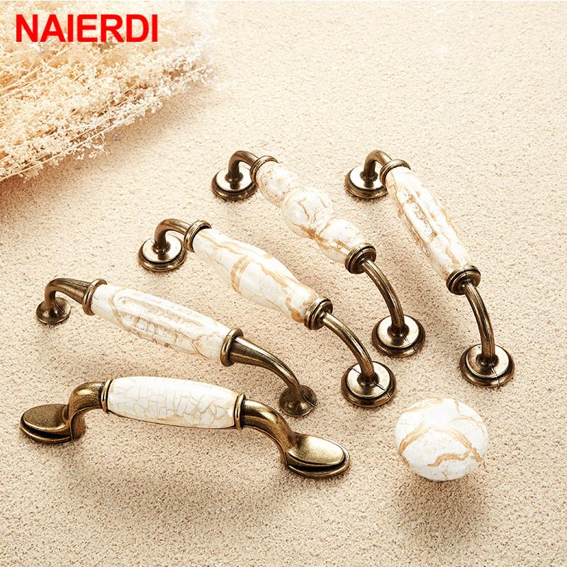 NAIERDI Marble Series Ceramic Cabinet Handles Zinc Alloy Cabinet Pulls Drawer Knobs Wardrobe Door Handles Furniture Handle