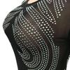 Rhinestone Mesh See-through Long Sleeve Nightclub Dress