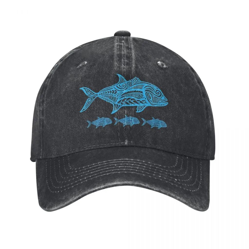 Hawaiian Tribal Ulua Fishing demin Trucker Hat Breathable Design Golf Hat Mens Baseball Cap