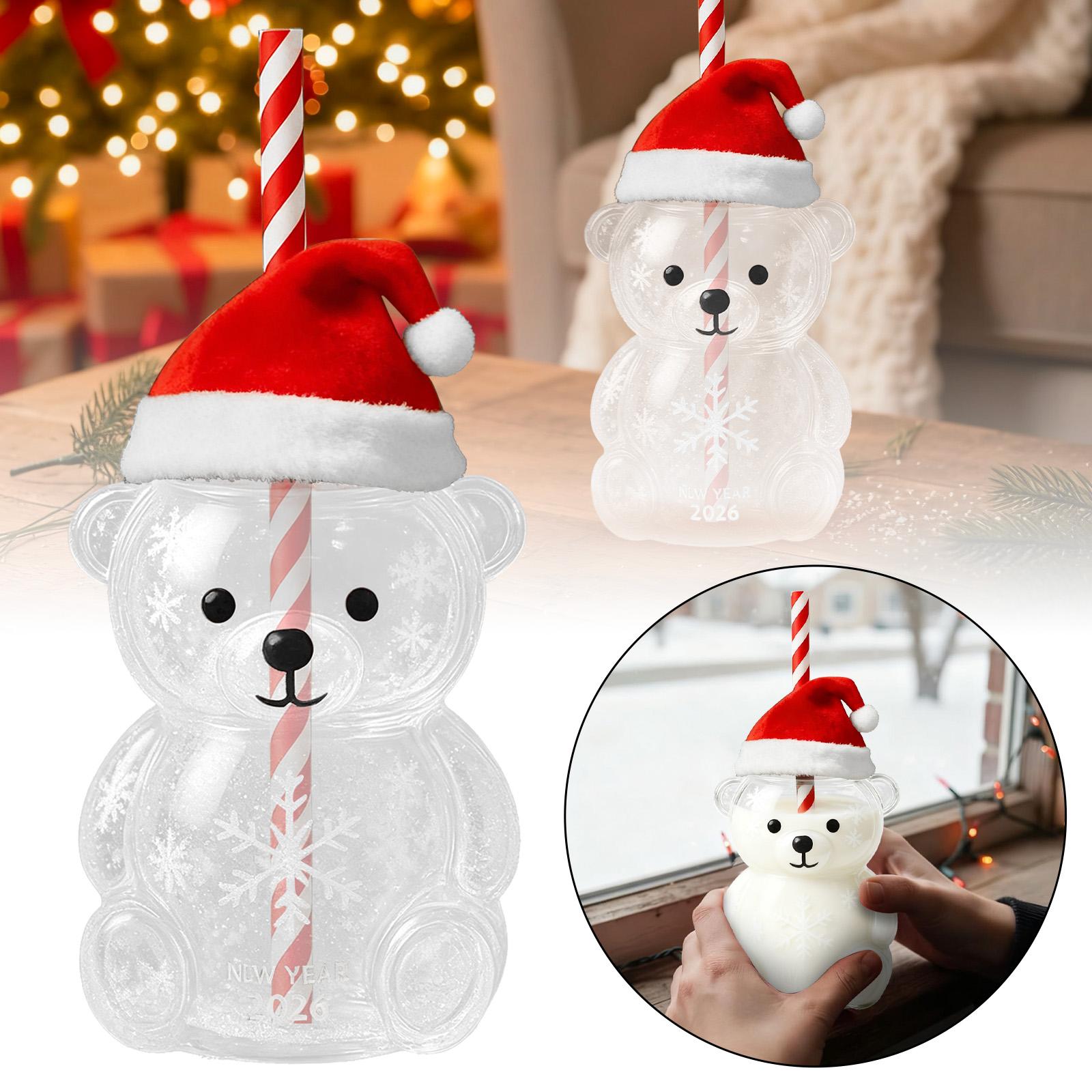 

Кружка с соломинкой из стекла в форме медведя: Милый прозрачный дизайн, зеленая шляпа, стакан для воды One Size