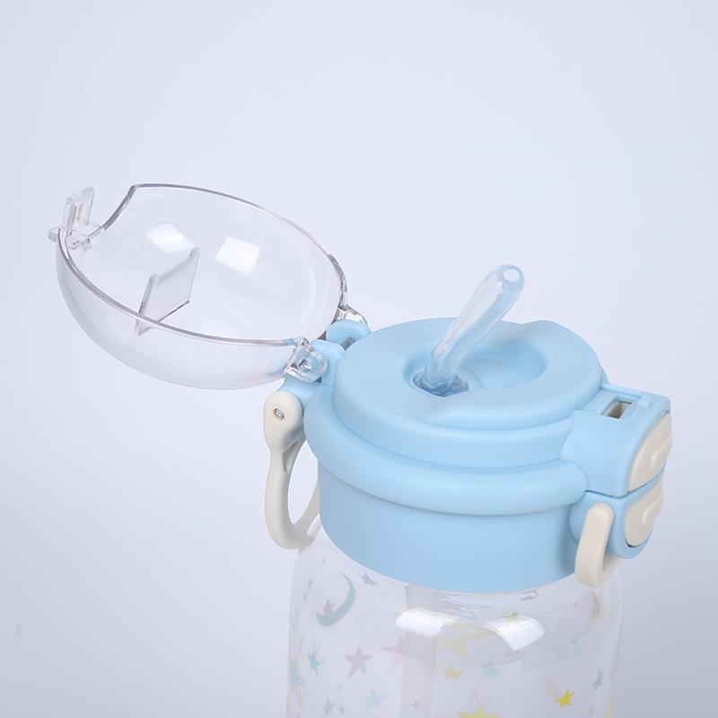 Water bottle cartoon high value printed plastic cup girls summer water cup double drink portable student cute cup straw cup