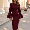 Long Sleeve Plus Size Vintage New In Dresses for Women Casual Midi Long Spring Autumn Pencil Dress