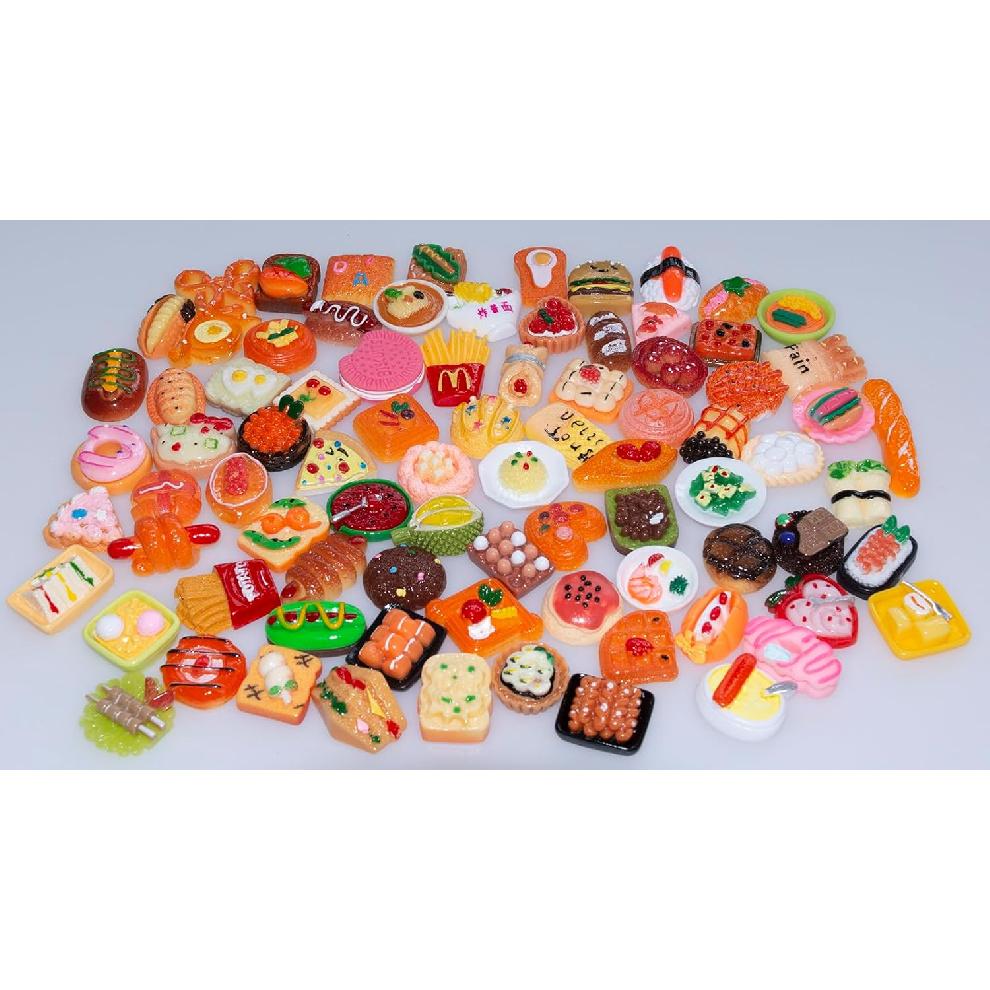 100 Pieces Miniature Food Drink Bottles Toys Dollhouse Pretend Play Kitchen Cooking Game Party Accessories Toys Hamburger Cake Pizza Doll House
