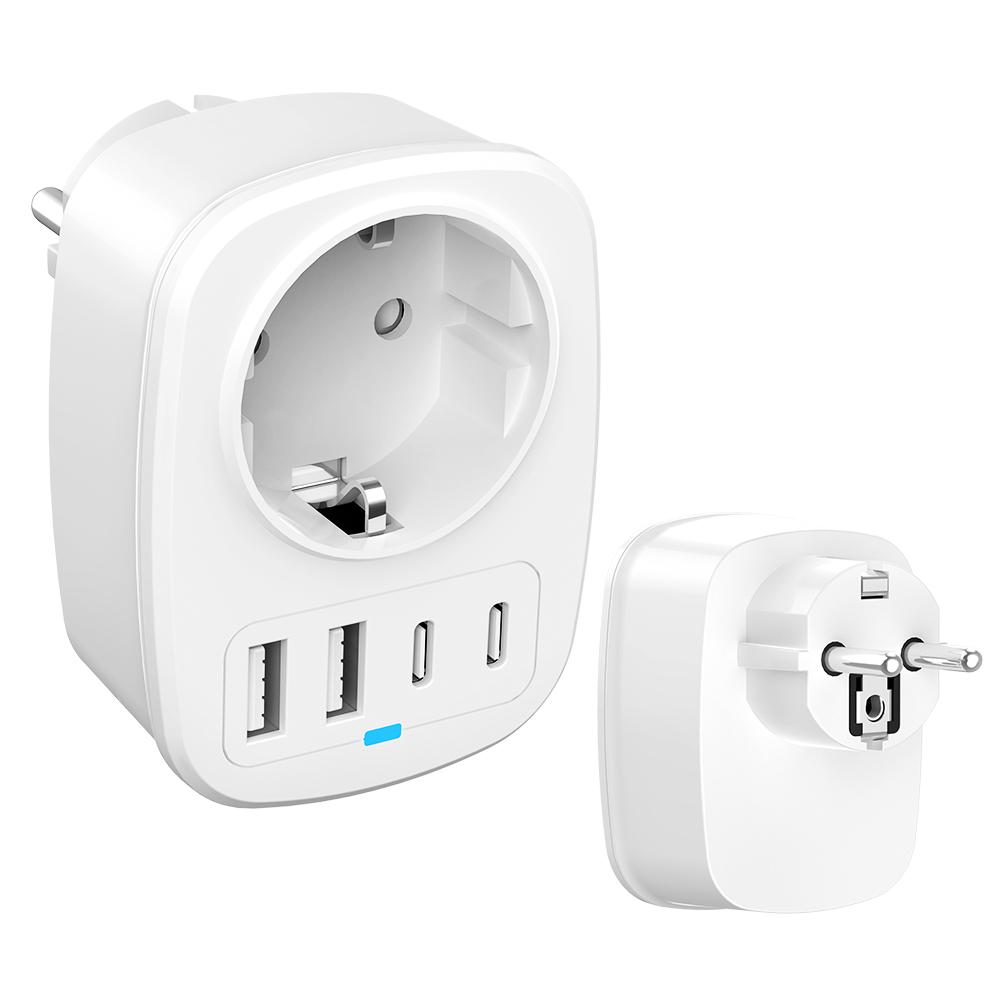 Universal Travel Adapter With 2 USB Ports 2 Type-C Charging All-in-one Travel Adapter EU/UK/US/AU Plug for Travel Power Adaptor