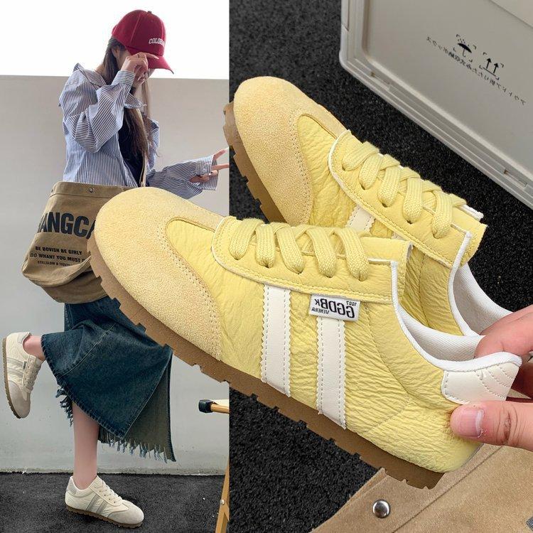 Yellow Leather Surface German Training Shoes Women's Shoes 2025 New Popular Spring Versatile Thin Sole Light Casual Sports Shoes