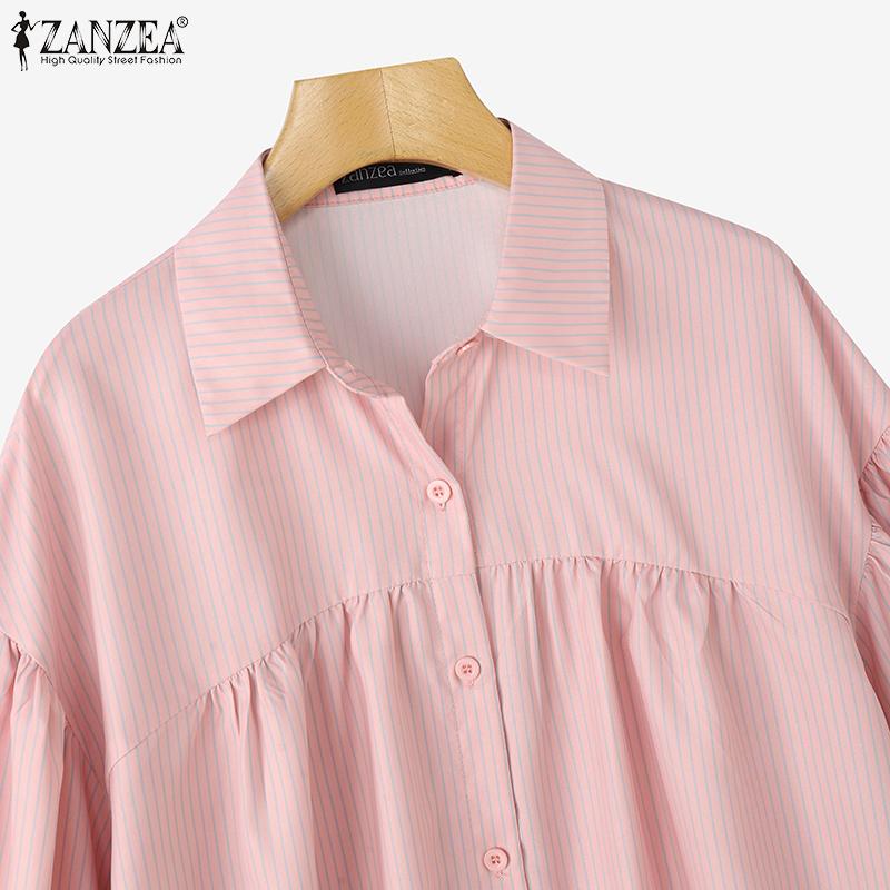 ZANZEA Women Turn Down Collar Loose Long Sleeve Stripe Blouse