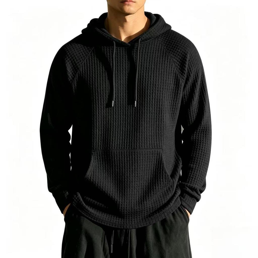 Men's Hooded Pullover Sweatshirt Solid Loose Casual Long Sleeve.