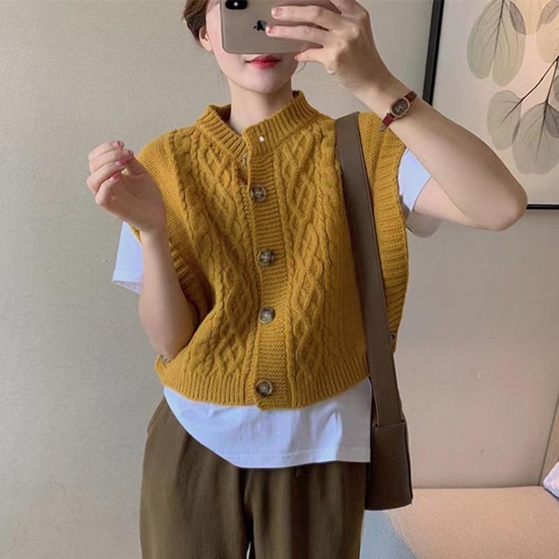 Autumn Winter O Neck Women Twist Sleeveless Cardigan Sweater Vest Korean Style Knitted Casual Short Tank Tops Fashion Elegant Clothing