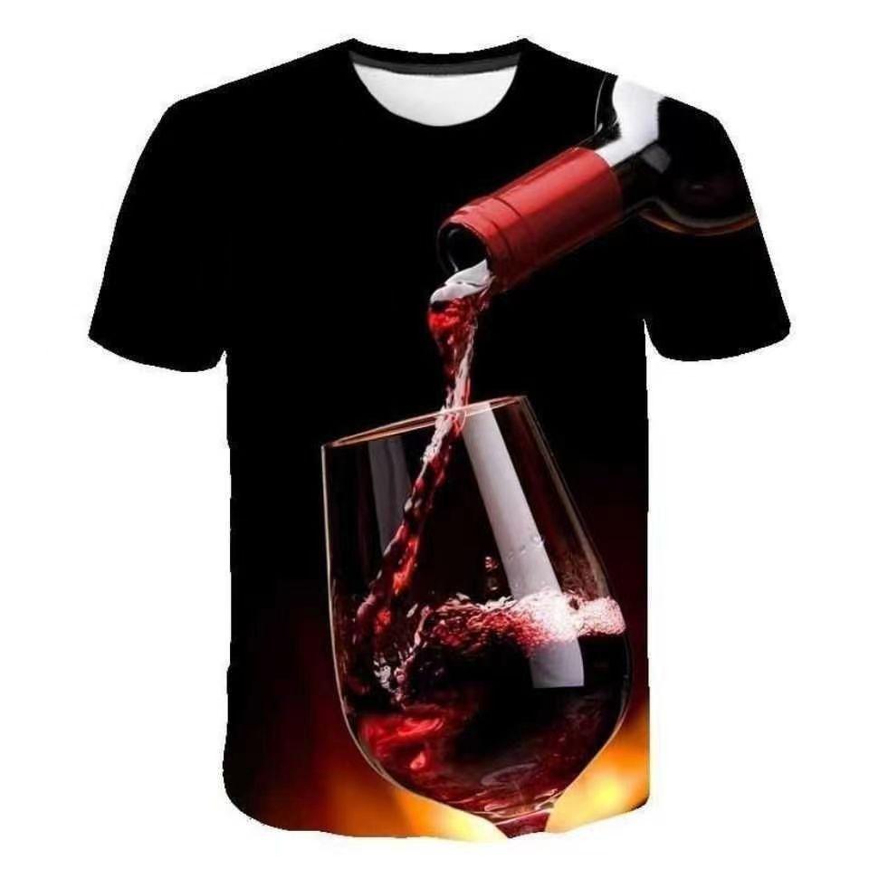 Summer Comfort Wine Series Creative Fun Beer Printing Loose Large Casual Men's Short Sleeve Round Neck T-shirt