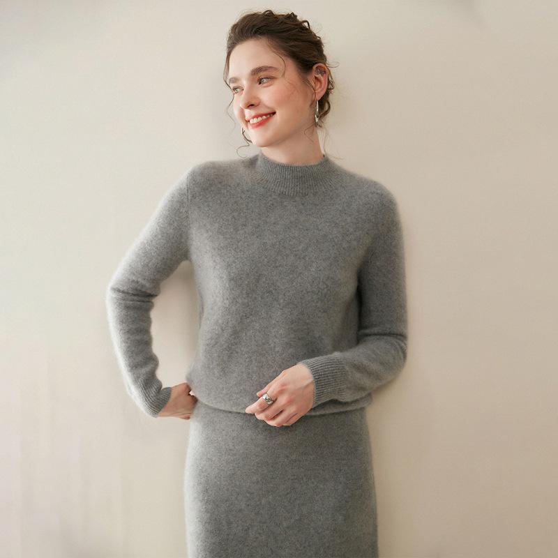 Women's Thickened Cashmere Long Sleeve Pullover - Half-High Neck, 100% Pure Knit for Autumn/Winter