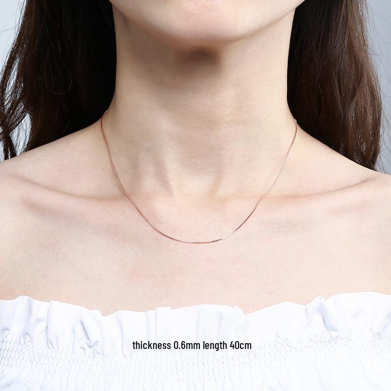 

925 Sterling Silver Box Chain Necklace for Women - Gold & Rose Gold Plated, Simple Clavicle Design, No Pendant 925 Silver