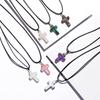 Natural Stone Cross Pendant Necklace Women Men 18inch Black Leather Cord Custom Crystal Choker Chakra Jewelry Findings