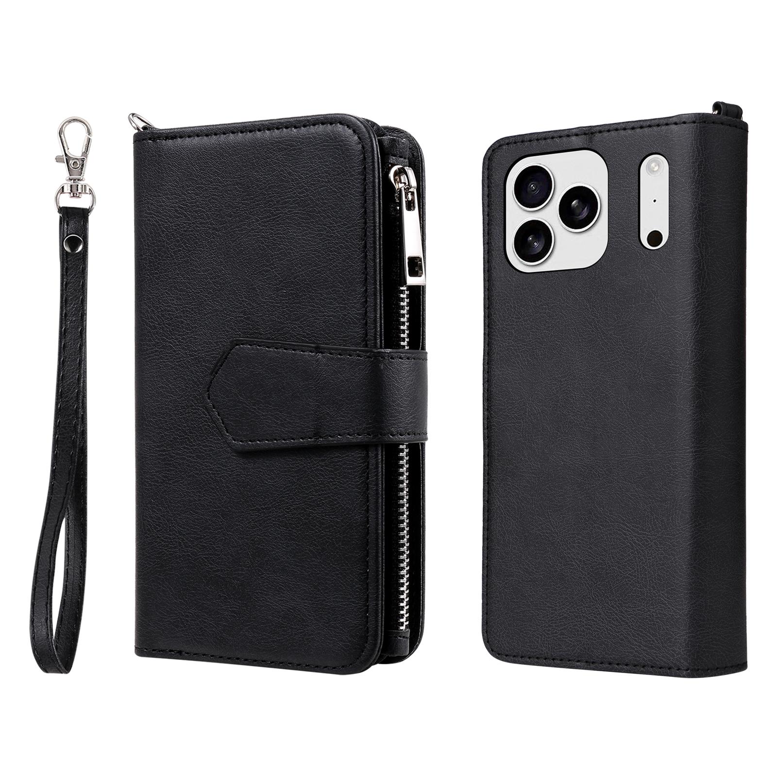 

For iPhone 17 Pro Magnetic Leather Case Mobile Cover with Detachable Zipper Wallet Strap