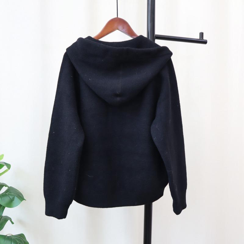 Autumn and Winter New Splicing Denim Hooded Knitted Double-sided Woolen Cardigan Women's Loose Versatile Sweater Jacket