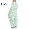 Loose Leg Women Trousers Long Pants Elastic Drawstring Waist Wide Casual Checked Pattern for Sporty Style Fit Home Versatile Leisure