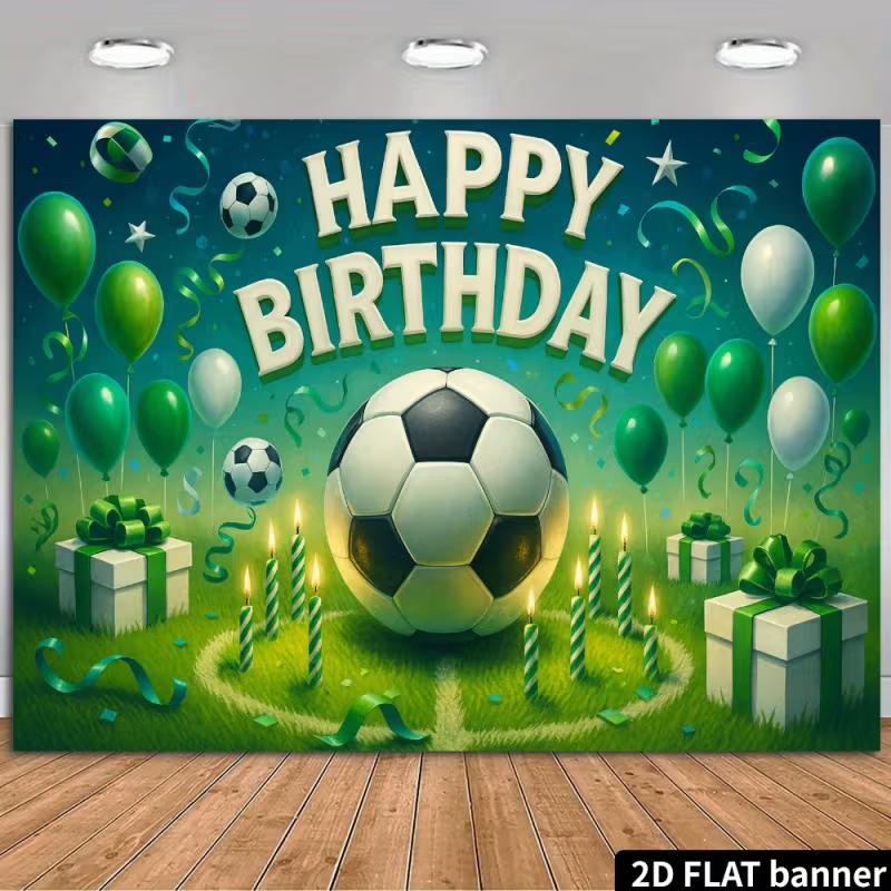 

2D Soccer Party Backdrop - Green & White Football Banner for Kids Sports Birthday Photoshoot 47.2x31.5inch/120*80cm