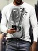 Music note graphic long-sleeve T-shirt, stylish casual top for music lovers.