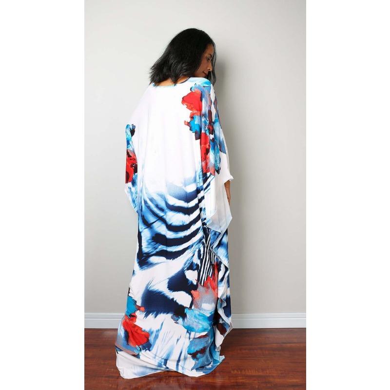 Mote for kvinner Vår Høst Fargeblokkprint Langermet V-hals Løs Midje Hverdagskjoler