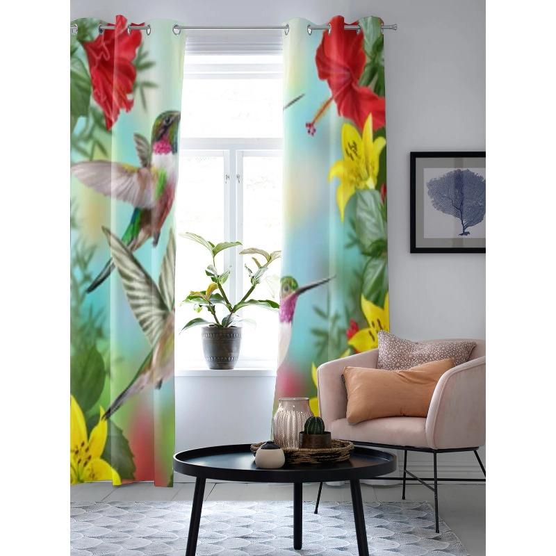 Hummingbirds On A Hibiscus And Yellow Lilies Window Curtains For Living Room Kitchen Modern Curtains Home Decor Blinds Drapes