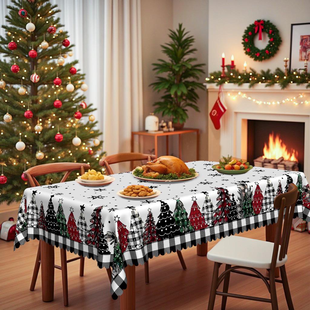 Christmas Themed Tablecloth, Waterproof And Oil-Proof Leave-In, Plaid Christmas Tree, European Retro, Household Round Tablecloth