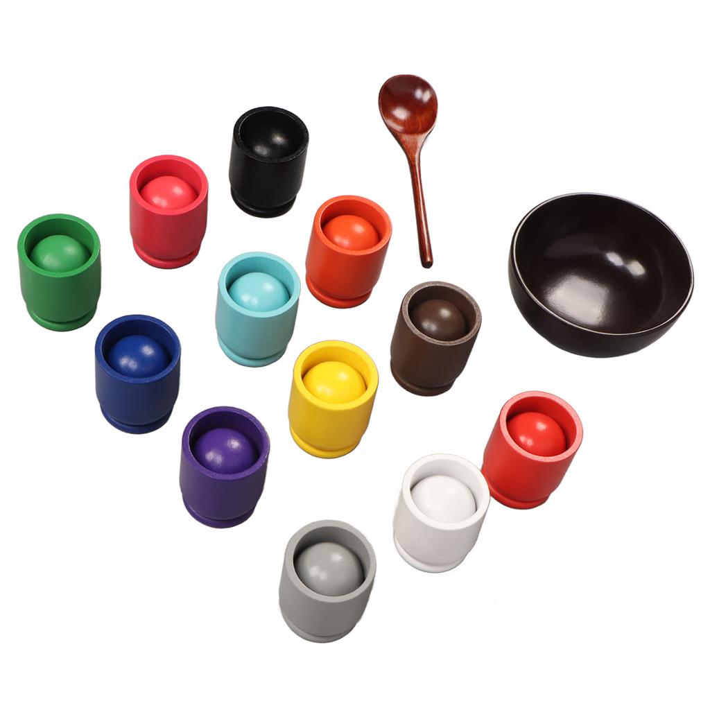 Balls Cups Color Sorting Toy Fine Motor Training Color Sorting Early Educational Wooden Sorter Game