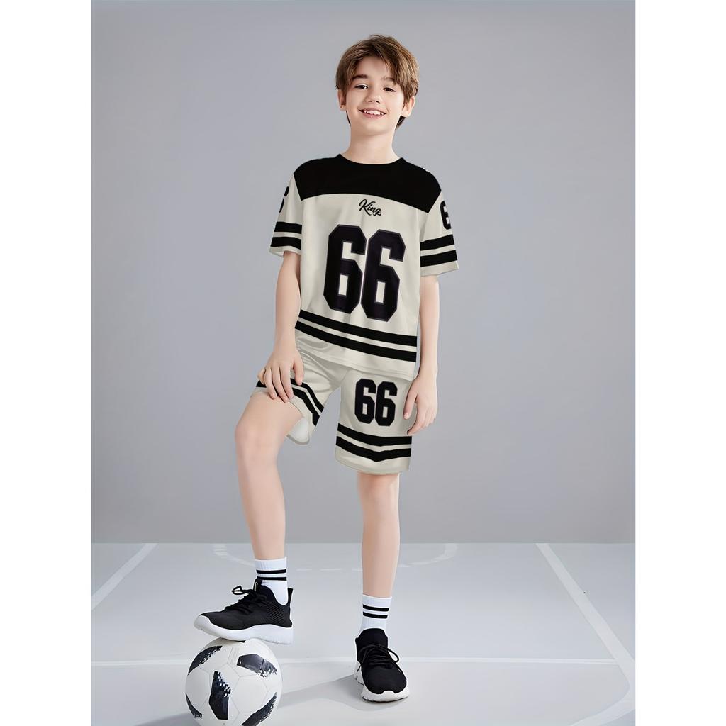 Boys' Fashionable 3D Printed Casual Short Sleeved Shorts Set, Perfect for Outdoor Sports Wear