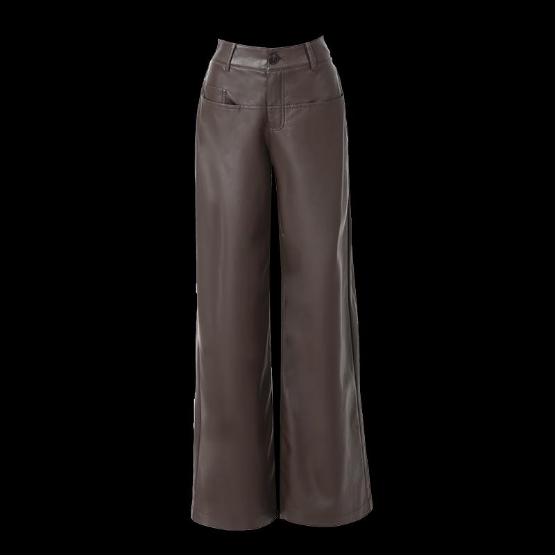 Ta Tu Autumn/Winter Maillard Loose Wide-Leg Straight Leather Pants