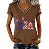 Women V Neck Short Sleeve Pullover T Shirt with USA Letter Print and Pattern Casual Loose Fit Top