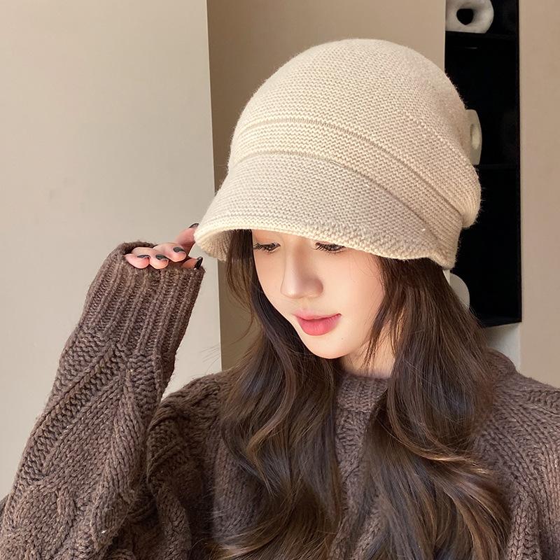 3-In-1 Bucket Hat Women's Autumn and Winter Warm Ear Protection Stacking Hat Big Head Circumference Fashionable Versatile Wool Hat